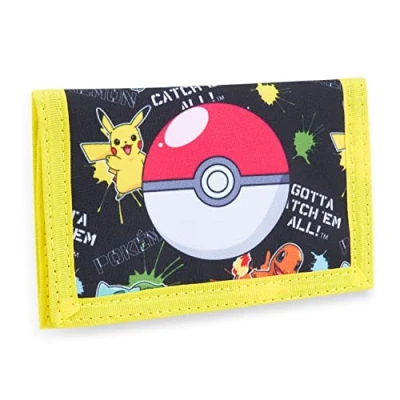 Afbeelding van Pokemon Drievoudige portemonnee voor kinderen met muntvak ritssluiting en transparant ID vak, Zwart/Geel, Modern