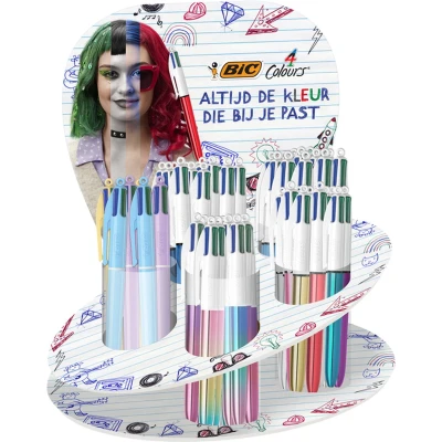 Afbeelding van Balpen bic 4kleuren medium assorti Display a 60 stuk