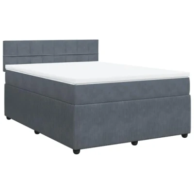 Image de vidaXL Sommier à lattes de lit et matelas Gris foncé 140x190cm Velours3137780
