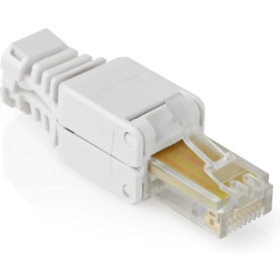 Afbeelding van Netwerk stekker Cat 5e/6 RJ45 Flexibele en vaste kern Gereedschapsloos Ronde kabel Wit Allteq