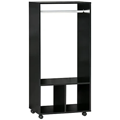 Afbeelding van HOMCOM kledingkast, rek, 2 nissen, 4 zwenkwielen, afmetingen: 60 x 40 128 cm, zwart