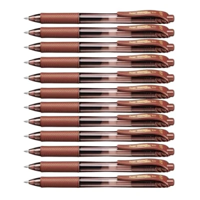 Afbeelding van Pentel BL107 EnerGel X rollerbalpen, gel, intrekbaar, sneldrogend, bruin, 12 stuks