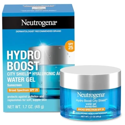 Afbeelding van Neutrogena Hydro Boost City Shield Water Gel met hydraterend hyaluronzuur, antioxidanten en breed spectrum SPF 25 Sunscreen, olievrij, alcoholvrij, niet comedogeen, 1,7 oz