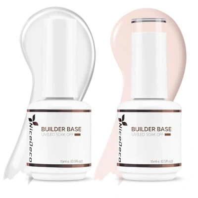 Afbeelding van Nicedeco 8 in 1 Builder Base Gel Semi Permanent UV/LED Kit, Naakt en Transparante Nagellak, Sterke Duurzame Nagels, Capsules Extensions, Nail Art 2 x 15 ml