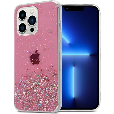 Afbeelding van Cadorabo Hoesje geschikt voor Apple iPhone 13 PRO in Roze met Glitter Beschermhoes van flexibel TPU silicone fonkelende glitters Case Cover Etui