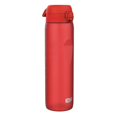 Afbeelding van Ion8 Drinkfles, 1 l, 1000 ml, lekvrij, gemakkelijk te openen, veilige vergrendeling, draaggreep, vaatwasmachinebestendig, BPA vrij, ideaal voor sport en sportschool, rood