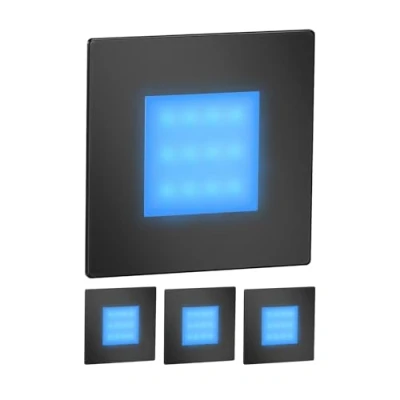 Afbeelding van ledscom.de 4 stuks LED trapverlichting / FEX inbouwwandlamp voor binnen en buiten, rechthoekig, zwart, 85 x mm, blauw