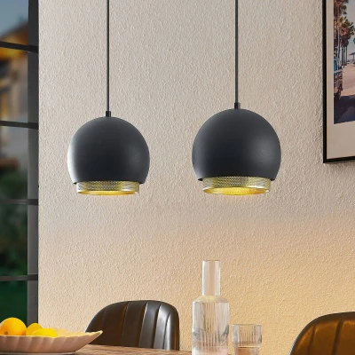 Afbeelding van Lucande hanglamp 2lichts ijzer H: 15.3 cm E27 zwart, goud