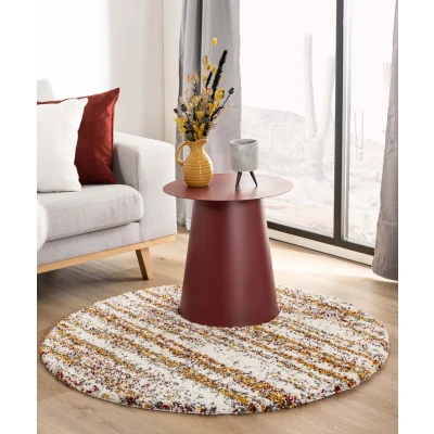 Afbeelding van Rond Hoogpolig Tapijt/Vloerkleed Strepen Artisan Wit/multi 80 Cm