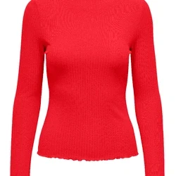Afbeelding van Only T shirt Onlemma L/s High Neck Top Noos Jrs 15180040 Risk Red Dames Maat XL