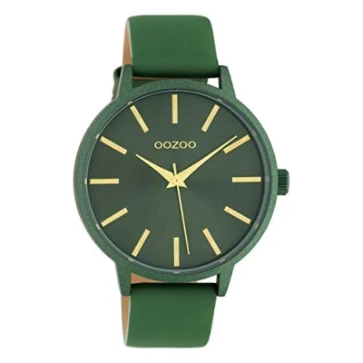 Afbeelding van Oozoo Dameshorloge met leren band, 42 mm, effen kleuren, Groen/Groen, Armband