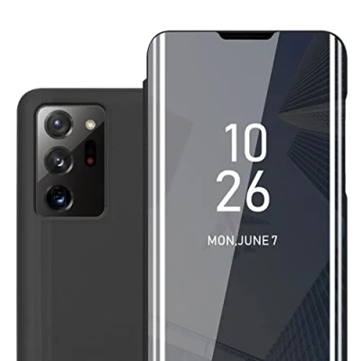 Afbeelding van Cadorabo Hoesje geschikt voor Samsung Galaxy NOTE 20 ULTRA in TOERMALIJN ZWART Clear View Spiegel Beschermende Case met Tribunefunctie 360 Graden Bescherming Book Cover Etui