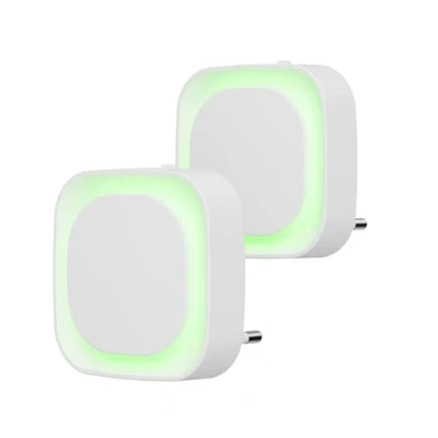 Afbeelding van YUNLEX 2 stuks automatisch led nachtlampje, nachtlampje met schemeringssensor, 3 helderheidsniveaus, dimbaar, voor kinderen, stekker, hal, keuken, badkamer (groen)