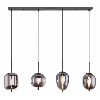 Afbeelding van Blacky Hanglamp 4 lichts zwart + smoke glas 100 cm Modern Globo