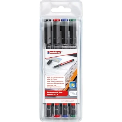 Afbeelding van edding 141 F/4 S Permanent pen set assorti 4 stuks: zwart, rood, blauw, groen 0,6mm