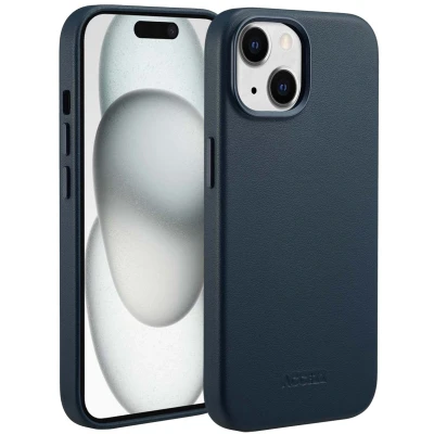Afbeelding van Accezz Hoesje Geschikt voor iPhone 15 MagSafe Leather Backcover donkerblauw