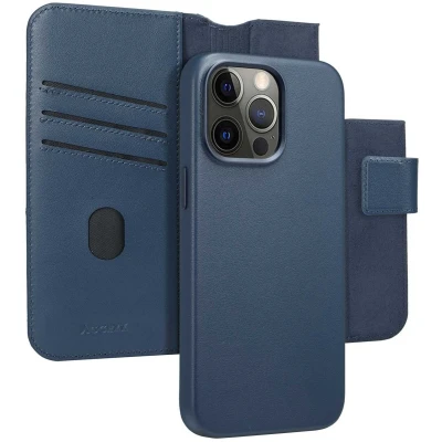 Afbeelding van Accezz Hoesje Geschikt voor iPhone 15 Pro Max Met Pasjeshouder Leather Bookcase 2 in 1 MagSafe donkerblauw
