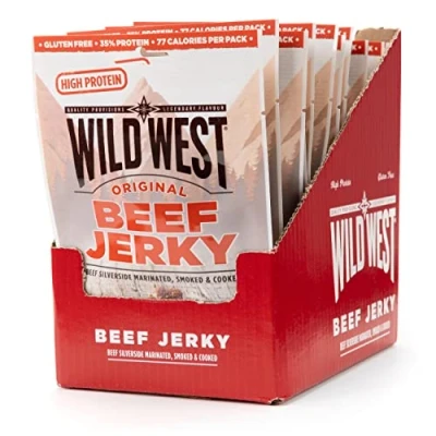 Afbeelding van Wild West Beef Jerky, 16 x 25 g origineel rundvlees, Jerky High Protein rundvlees gedroogd vlees