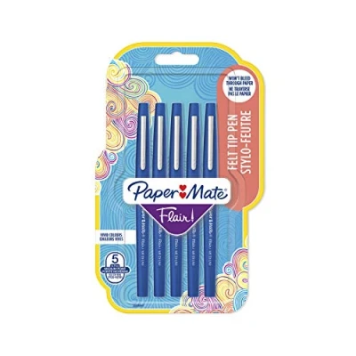 Afbeelding van Paper Mate Flair Originele viltstift, medium punt, blauw, 5 stuks