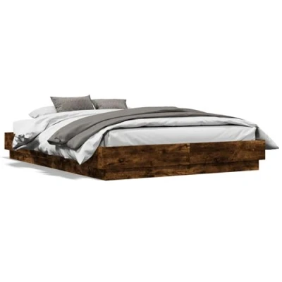 Afbeelding van vidaXL Bedframe met LED verlichting gerookt eikenkleurig 135x190 cm