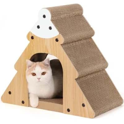 Afbeelding van FUKUMARU Kerstkattenkrabber voor binnen, grote kartonnen krabpaal, verticale krabpaal katten, bergvorm