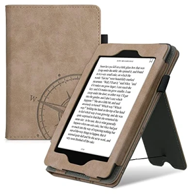 Afbeelding van kwmobile flip cover geschikt voor Amazon Kindle Paperwhite Case met magnetische sluiting Hoes e reader in bruin Vintage Kompas design