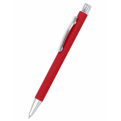 Afbeelding van Online Balpen van aluminium, verwisselbare grote vulling, schrijfkleur zwart, onuitwisbaar, klassiek rood, met softtouch gevoel, zilveren metalen clip