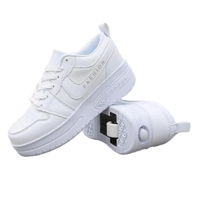 Afbeelding van GeRRiT Sportschoenen, skateboard, gymnastiek, sportschoenen voor jongens en meisjes, vrijetijdsschoenen met wieltjes, drukknop, verstelbare skateboardschoenen 2, Wit