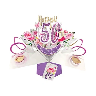 Afbeelding van Second Nature 3D pop up kaart voor de 50e verjaardag, bloemenmotief