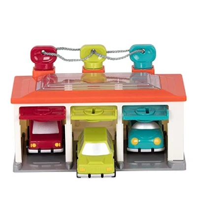 Afbeelding van Battat BT2633Z Vormsorteergarage met sleutels en 3 speelgoedauto&#039;s voor peuters vanaf 2 jaar (5 stuks), rood, 27,9 cm (L) x 19,1 (B) 16,8 (H)