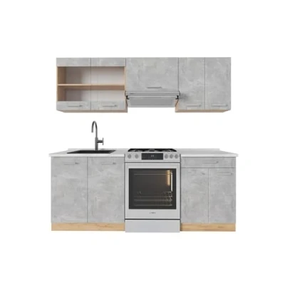 Afbeelding van Vicco Complete keukeneenheid R Line, Beton/gouden eik, 200 cm , WB Marmer