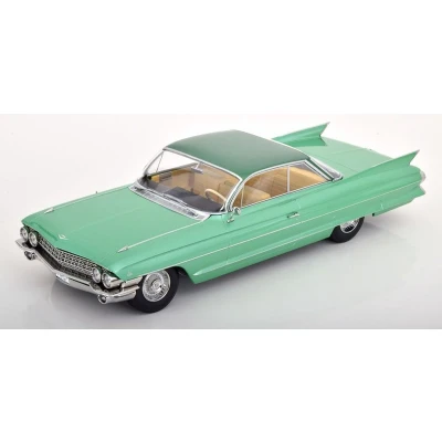 Afbeelding van het 1:18 gegoten model van De Cadillac 62 Coupe Deville uit 1961 in lichtgroen metallic. fabrikant schaalmodel is KK Models. Dit alleen online verkrijgbaar