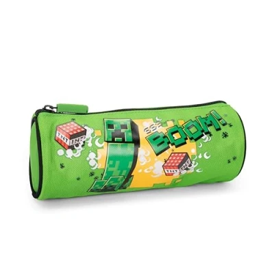Afbeelding van Minecraft Officiële schooltas, lichte en compacte tas, gemakkelijk mee te nemen op bergen in de rugzak, met praktische ritssluiting, 22 x 8 cm, groen zwart,, Meerkleurig,