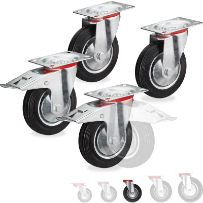 Afbeelding van Relaxdays zwenkwielen 4 stuks transportwielen meubelwielen bokwielen 2 met rem 125 mm