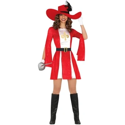 Afbeelding van Guirca Musketier Kostuum De Rode Wacht Vrouw Rood, Wit / Beige, Goud Maat 38 40 Carnavalskleding Verkleedkleding