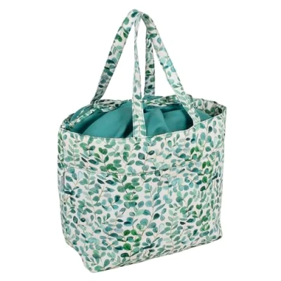 Afbeelding van Hobby Gift Handgemaakte tas met trekkoord wollen opbergtas, draadhouder, 100% katoen, 43 x 29 17 cm, Eucalyptus, Stoffen draagtas