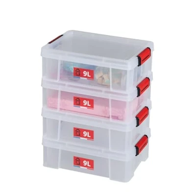 Afbeelding van SUNDIS, Set van 4 versterkte opbergcontainers met clipsluiting, 9 liter.