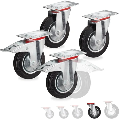 Afbeelding van Relaxdays zwenkwielen 4 stuks transportwielen meubelwielen bokwielen 2 met rem 160 mm