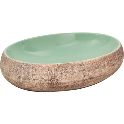 Afbeelding van vidaXL Opzetwasbak ovaal 59x40x15 cm keramiek groen en bruin