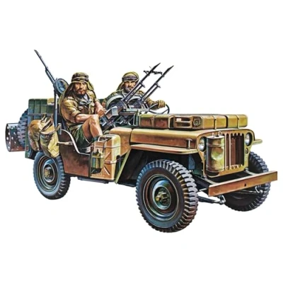 Afbeelding van 1:35 Tamiya 35033 British Special Air Service Jeep w/2 Figures Plastic Modelbouwpakket
