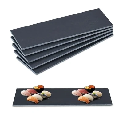 Afbeelding van Relaxdays leisteen serveerplank set van 6 hapjesplank 30 x 10 cm sushi kaasplank