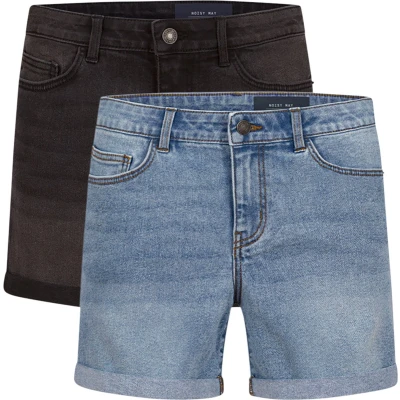 Afbeelding van Noisy may BeLucky 2 stuks stretch denim shorts voor dames katoen blauw zwart S M L XL XXL, Donkergrijs en lichtblauw (27028348)
