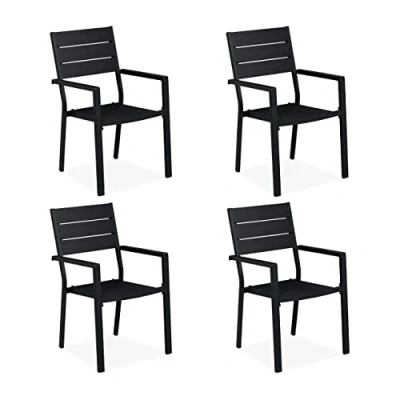 Afbeelding van Relaxdays tuinstoel set van 4 terrasstoel buitenstoel metaal balkonstoel armleuning