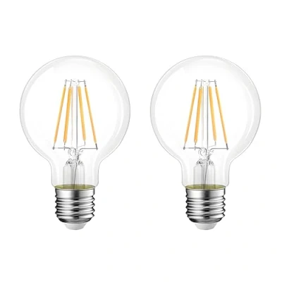 Afbeelding van 4 W ledlamp filament E27 G80, komt overeen met gloeilamp, 40 W, vintage glazen lamp, 400 lm, 2700 K, warmwit, stralingshoek van 360 graden, niet dimbaar, 2 stuks