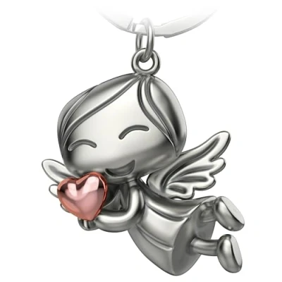 Afbeelding van FABACH beschermengel sleutelhanger met hart, gelukshanger, beschermengel, gelukscadeau, hart als cadeau idee voor vriendin, Metaal
