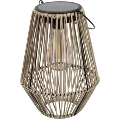 Afbeelding van Gadgy Solar Tuinverlichting Rattan Beige op Zonne Energie Tafellamp met USB aansluiting Buitenlamp Tuinbeeld Tuinlantaarn Dag/Nacht Sensor Verlichting voor Buiten Lantaarn Tuin