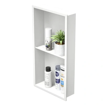 Afbeelding van Bernkot Douchecabine van roestvrij staal, 60 x 30 10 cm, geen tegels nodig, dubbele wandplank, inbouwdoucheplank voor badkameropslag (wit, cm)