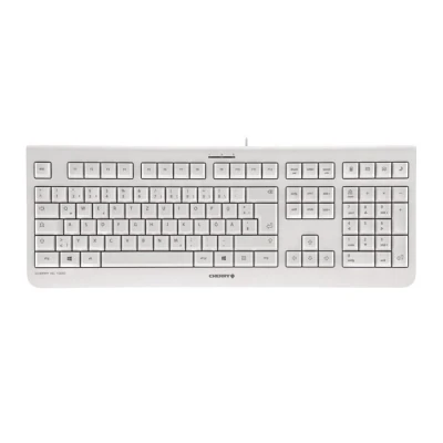 Afbeelding van CHERRY KC 1000, bekabeld toetsenbord, Belgische lay out (AZERTY), plug &amp; play via USB poort, plat design, ultrastille toetsbediening, grijs wit