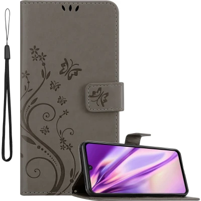 Afbeelding van Cadorabo Hoesje geschikt voor Vivo V21 4G / 5G in BLOEMEN GRIJS Beschermhoes bloemmotief met magnetische sluiting, standfunctie en kaartsleuven Book Case Cover Etui