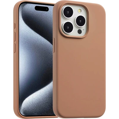 Afbeelding van Accezz Hoesje Geschikt voor iPhone 15 Pro Siliconen Liquid Silicone Backcover MagSafe lichtbruin
